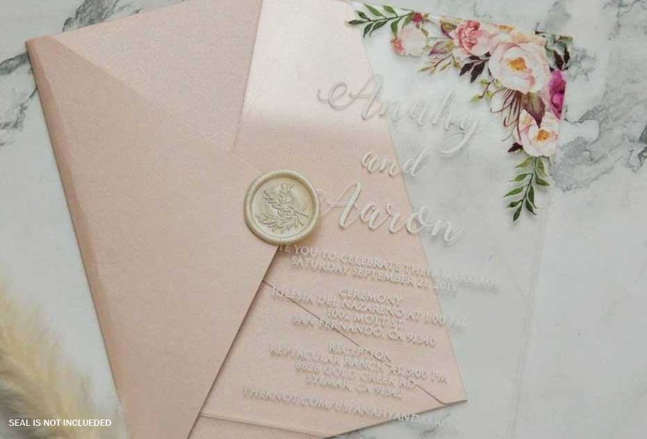White Floral with Lavender Clear Acylic Invitation
